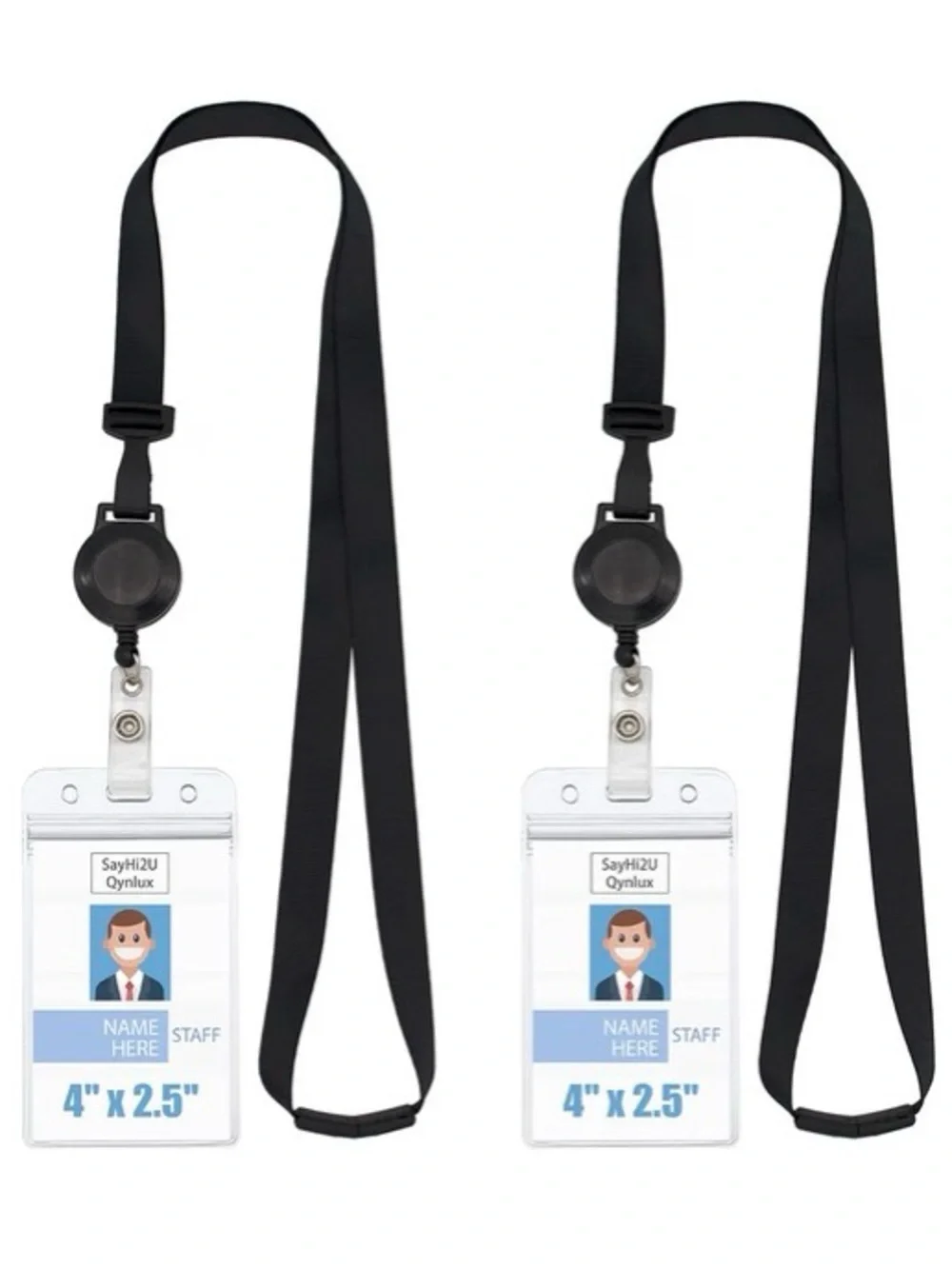 2 Universal Black Keys/ID Retractable Lanyard with Clear Waterproof Pouch